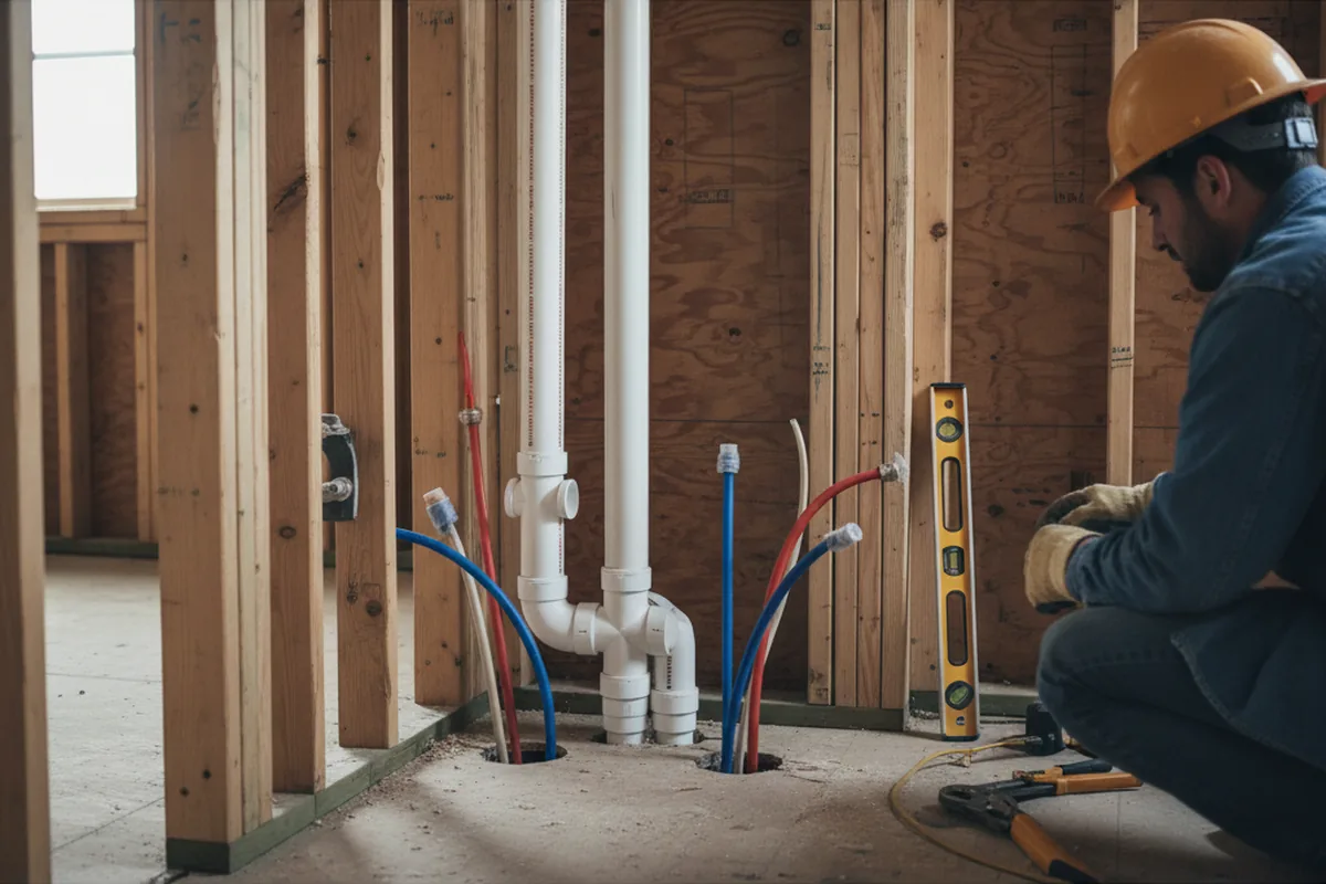 Drain and supply rough-in during Sump Pump Repair in Hales Corners